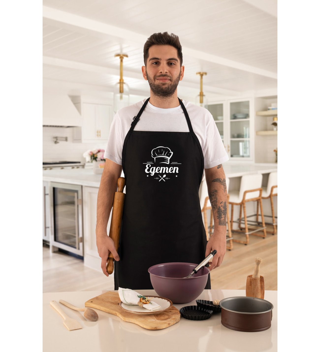 Kişiye Özel Chef İsimli Profesyonel Siyah Bayan Mutfak Önlüğü