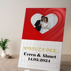 Kişiye Özel Notlu İsimli Fotoğraflı Kalp Model Puzzle
