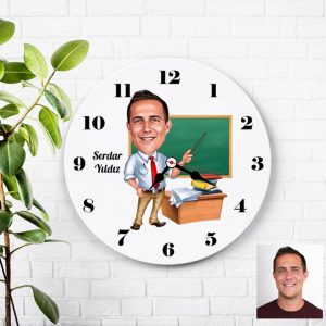Öğretmenler Günü Karikatürlü Kişiye Özel Ahşap Duvar Saati