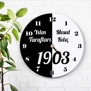 Siyah Beyaz 1903 Taraftar İsimli Kişiye Özel Duvar Saati