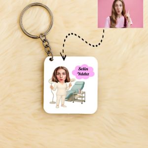 Güzellik Uzmanı Karikatürlü Kişiye Özel Anahtarlık