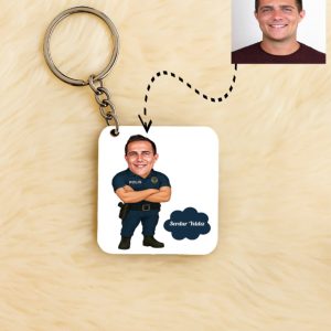 Karikatürlü Erkek Polis Kişiye Özel Anahtarlık