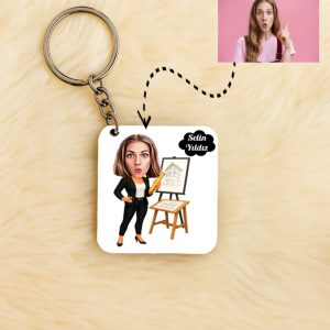 Mimar Kadın Karikatürlü Kişiye Özel Anahtarlık