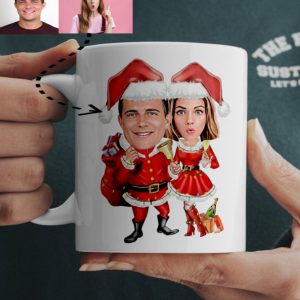 Karikatürlü Çift Noel Anne Baba Yılbaşı Kupası