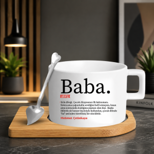 Baba Tasarımlı Tabaklı Kaşıklı Fincan