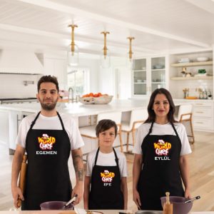 Kişiye Özel Anne Baba Çocuk Kombini Hediye 3'lü Mutfak Önlüğü World Chef
